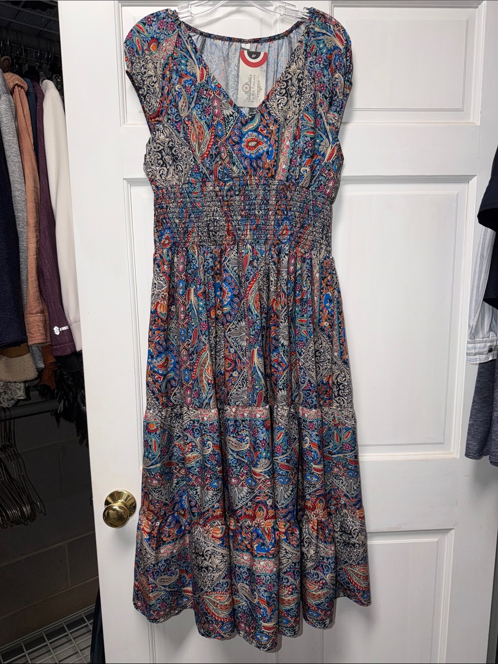 Sacred Threads Blue Paisley Smocked-Waist Midi Dress